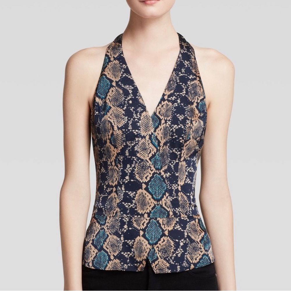 GUESS Los Angeles Blue Python Snake Print Crossover Halter V Neck Top M